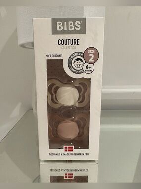 NWT BIBS Couture Size 2 Twin Pacifier Set in Beige & Taupe 6+ Month Size